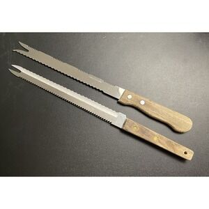 2 VTG Forked Tip Carving Knife Stainless Steel Blade Japan Wood‎ Verno Unbranded